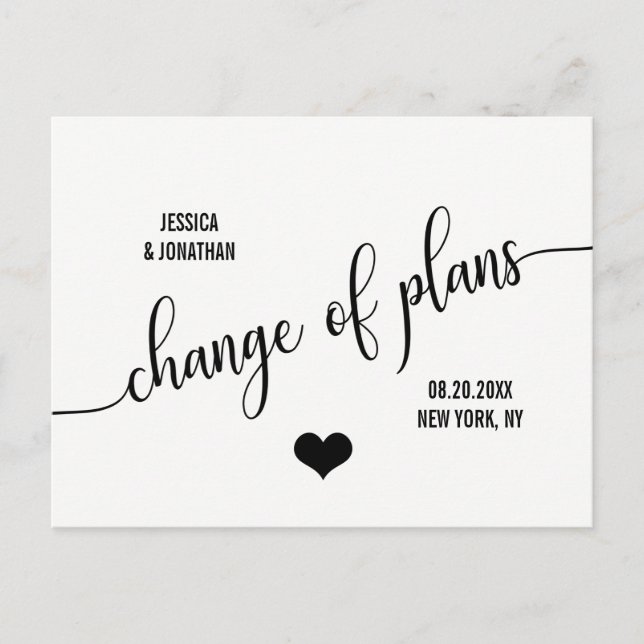 Postal De Anuncios Boda moderna CAMBIAR LA FECHA planes POSPONER (Anverso)
