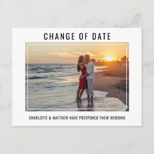 Postal De Anuncios Boda moderna CAMBIO DE FECHA PLANES con FOTO