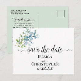 Postal De Anuncios Boda moderna con eucalipto de acuarela verde