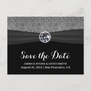 Postal De Anuncios Boda moderna con lentejuelas plateadas y brillo Sa