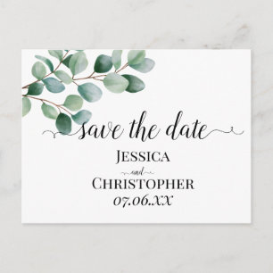 Postal De Anuncios Boda moderna con verde de eucalipto