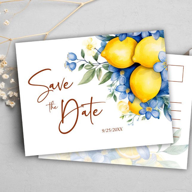 Postal De Anuncios Boda Moderna de Limón con Elegancia Floral (Floral Elegant Modern Lemon Wedding Announcement Postcard)