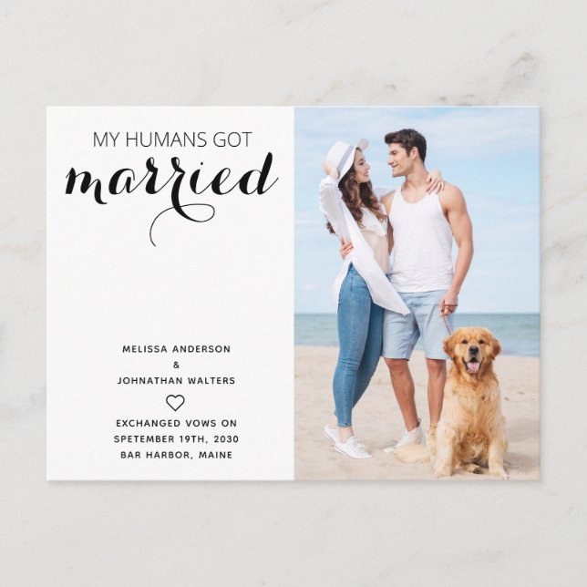 Postal De Anuncios Boda Moderna de Perros Recién Casados Huida (Anverso)
