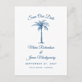 Postal De Anuncios Boda moderna en la playa en azul - Guardar la fech