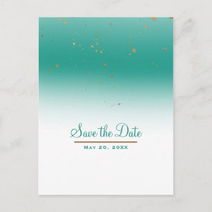 Postal De Anuncios Boda Moderna Glam Chic Verde Azul y Dorado Salva l