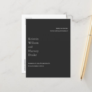Postal De Anuncios Boda moderna negra con estilo, guardar la fecha