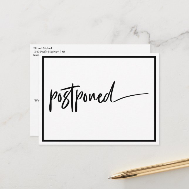 Postal De Anuncios Boda moderna pospuesta en negro y blanco (Anverso/Reverso In Situ)