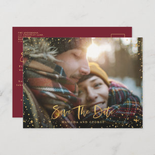 Postal De Anuncios boda moderno con guión de estrellas doradas