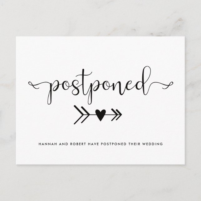 Postal De Anuncios Boda moderno posponement Heart Black White (Anverso)