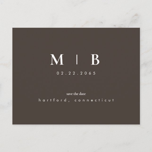 Postal De Anuncios Boda monograma moderno chocolate marrón Guardar fe (Anverso)
