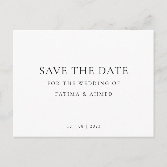Postal De Anuncios Boda Musulmana Mínima No Foto Guardar la Fecha (Anverso)