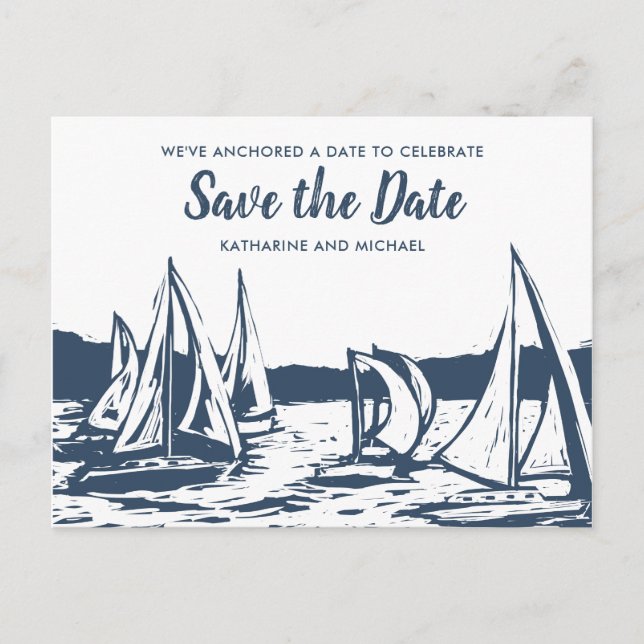 Postal De Anuncios Boda náutica salva la fecha (Anverso)