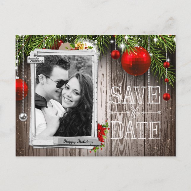 Postal De Anuncios Boda navidades Foto Guardar la fecha (Anverso)