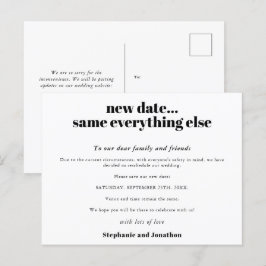 Postal De Anuncios Boda Nueva Fecha Lo Demás Igual Texto Sencillo