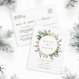 Postal De Anuncios Boda Oro Botánico de Navidad - Salvar la Fecha
