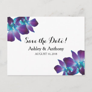 Postal De Anuncios Boda Orquídea Dendrobium Azul Guardar la fecha