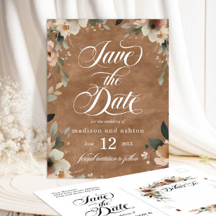 Postal De Anuncios Boda Otoño Terracota Cottagecore Guardar la Fecha