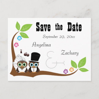Postal De Anuncios Boda Owl Bride Y Groom Ahorran La Fecha