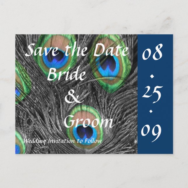 Postal De Anuncios Boda pavo real salva la fecha (Anverso)