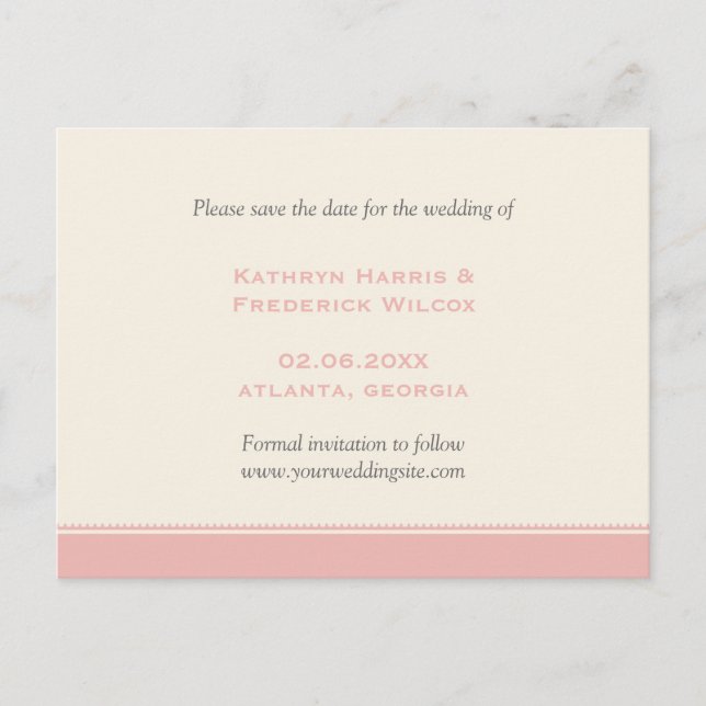 Postal De Anuncios Boda personalizada de borde rosado, guardar la pos (Anverso)