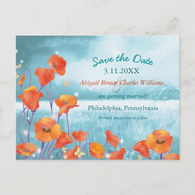 Postal De Anuncios Boda Poppy Chic Guárdala la Fecha (Anverso)