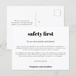Postal De Anuncios Boda Posponer Seguridad Primero COVID Script Blanc