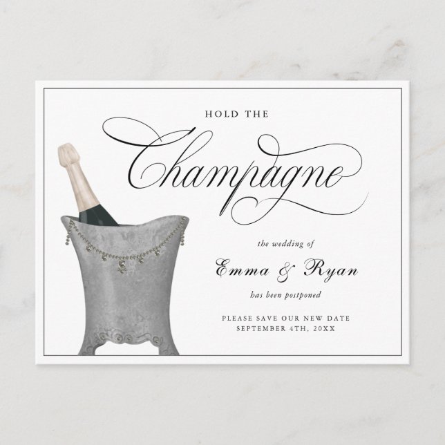 Postal De Anuncios Boda pospuesta, aguarde con el champán (Anverso)