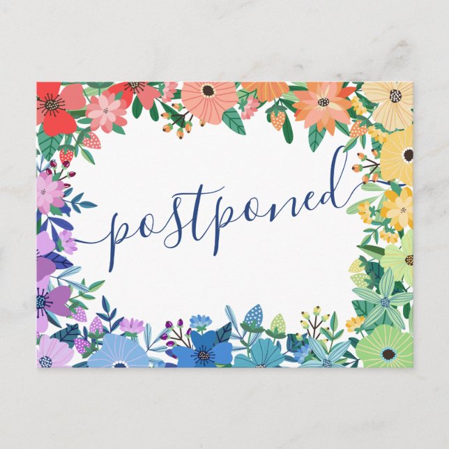 Postal De Anuncios Boda pospuesta de flores de arcoíris (Anverso)