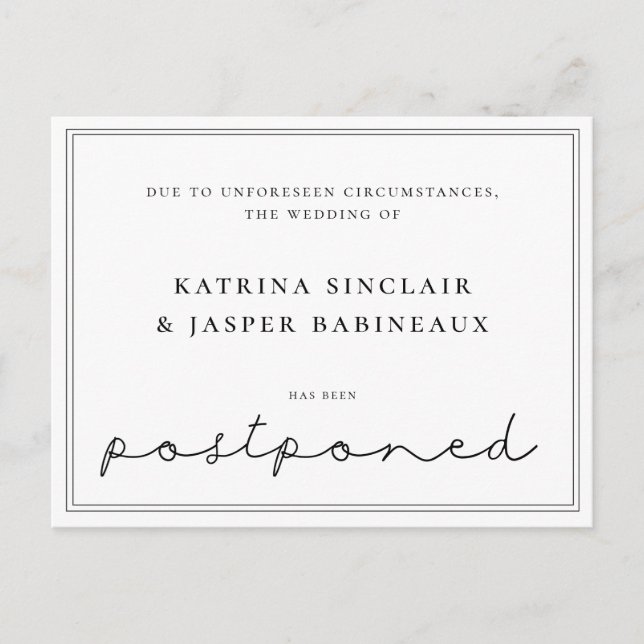 Postal De Anuncios Boda pospuesta minimalista (Anverso)