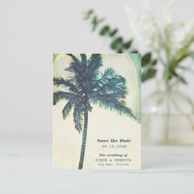 Postal De Anuncios Boda presupuestal de playa tropical salva la fecha (Anverso de pie)