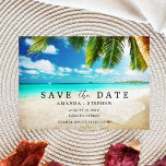Postal De Anuncios Boda Presupuestaria De Playa Tropical Salvar La Fe<br><div class="desc">Boda de playa tropical económica ahorra las postales de fecha para tu boda de playa de destino. Agregue sus detalles a la parte delantera y trasera de la tarjeta utilizando la plantilla.</div>