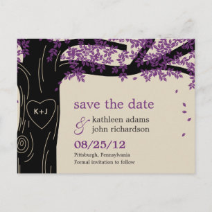 Postal De Anuncios Boda Púrpura De Árbol De Robo Guardar La Postcarta
