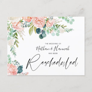 Postal De Anuncios Boda Reprogramada Floral Rosa Suave Fecha Cambiada