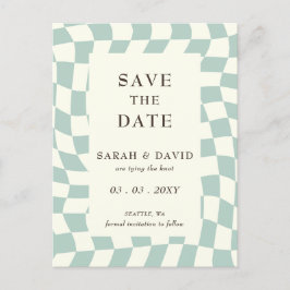 Postal De Anuncios Boda Retro Groovy Verde Cuadro