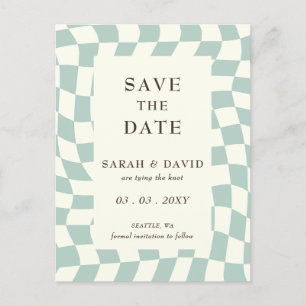 Postal De Anuncios Boda Retro Groovy Verde Cuadro