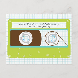 Postal De Anuncios Boda Retro Indie Mixtape Azul / Verde Lima