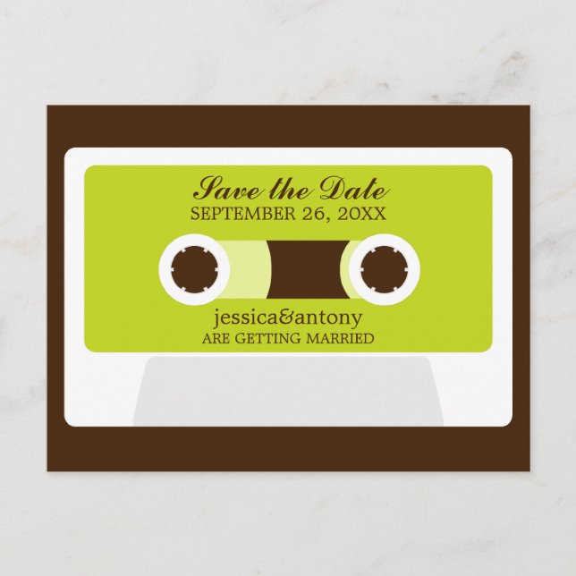 Postal De Anuncios Boda Retro Mixtape Guardar la Fecha (Anverso)