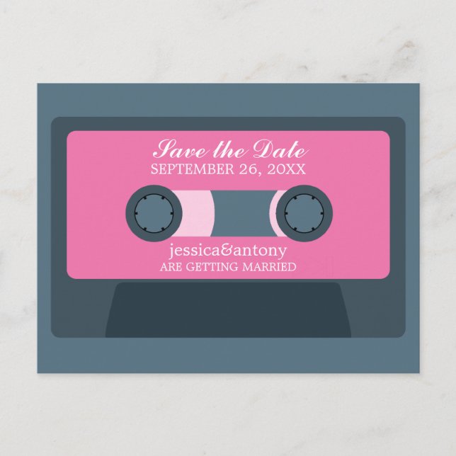 Postal De Anuncios Boda Retro Mixtape Guardar la Fecha (Anverso)