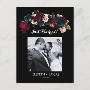 Postal De Anuncios Boda Romántica con Flores Negras, Burdeos y Turque