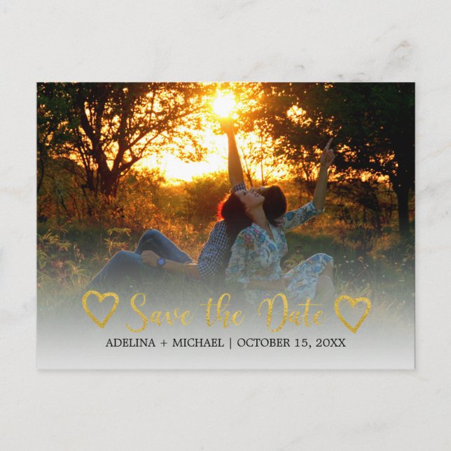 Postal De Anuncios Boda romántica moderna dorada ahorrar la fecha (Anverso)