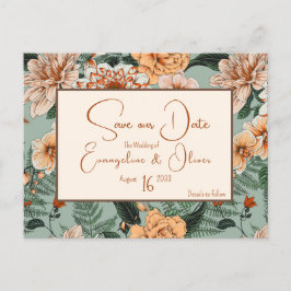 Postal De Anuncios Boda Rubor Fall Floral Terracotta Sage