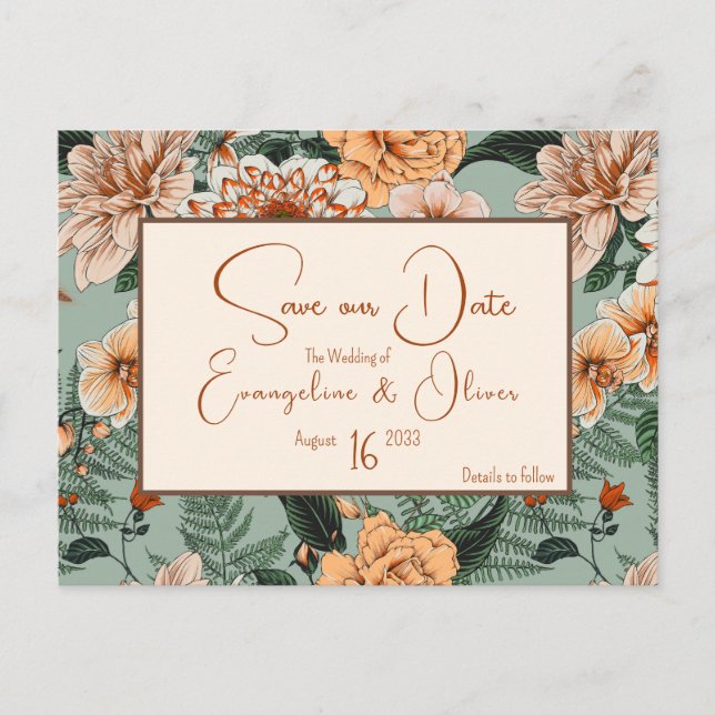 Postal De Anuncios Boda Rubor Fall Floral Terracotta Sage (Anverso)
