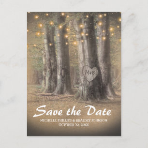 Postal De Anuncios Boda Rustic Tree & String Light Guardar la fecha
