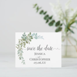 Postal De Anuncios Boda Rústica Acuarela de Eucalipto Verde Suave