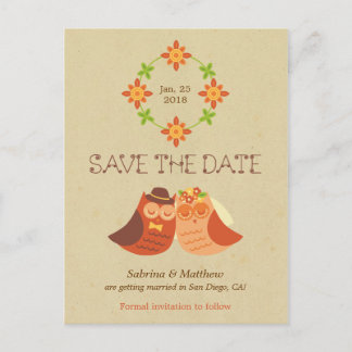 Postal De Anuncios Boda Rústica Boho de Tortolitas Búhos