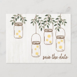 Postal De Anuncios Boda Rústica con Tarro de Mason y Luciérnagas