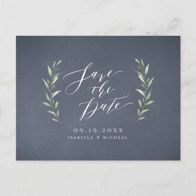 Postal De Anuncios Boda rústica de caligrafía simple gris (Anverso)