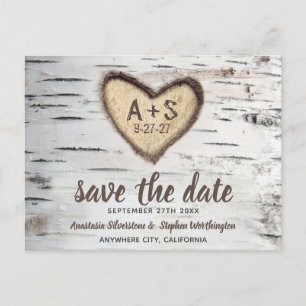 Postal De Anuncios Boda rústica de campo de árbol de birch salva la f