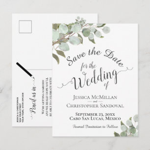 Postal De Anuncios Boda Rústica de Eucalipto y Verdor Save the Date