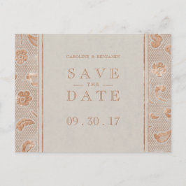 Postal De Anuncios Boda rústica de Kraft gold Lace salva la fecha